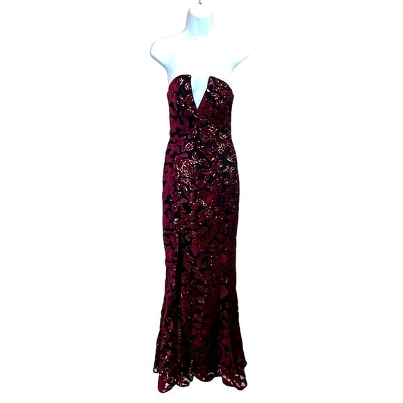 Dress the Population Black Floral Strapless Gown XS Bustier Sequin Designer $400 - Picture 8 of 13